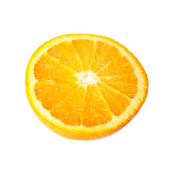 Fresh sliced Orange with juicy drops on white