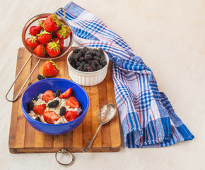 Strawberry and mulberry with cream cheese for breakfast