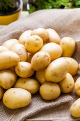 Farm fresh  potatoes on a hessian sack