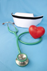 Stethoscope and nurse hat and heart