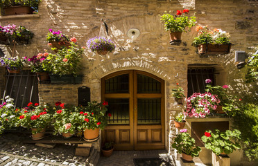 Fototapeta na wymiar Spello drzwi z kwiatami