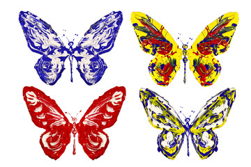 Red blue white yellow paint made butterfly set