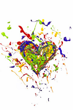 Red green blue yellow paint made heart