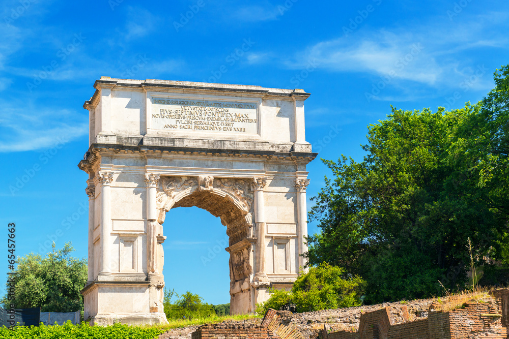 Wall mural arch of titus in ancient roman forum, rome, italy