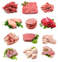 Collage de carnes crudas