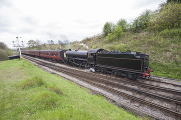 Fototapeta na wymiar Steam train traveling through countryside