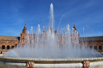 Vista fuente y frontal plaza de españa sevilla