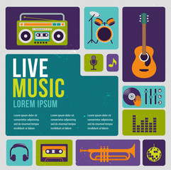 Music infographic and icon set of instruments