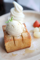 french toast with ice cream and fruit
