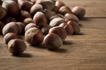Hazelnut on wood