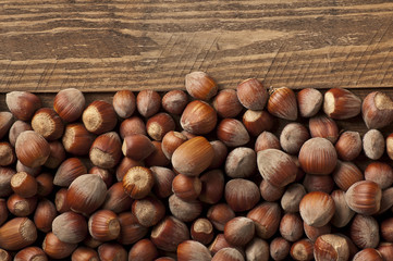Hazelnut on wood