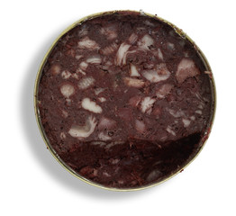 tin can with black pudding