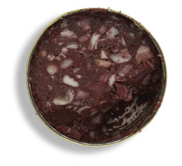 tin can with black pudding