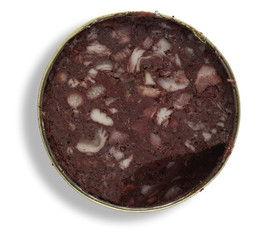 tin can with black pudding