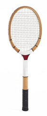 Old tennis racket isolated on white.
