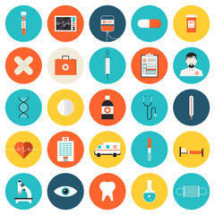 Medical and healthcare flat icons set
