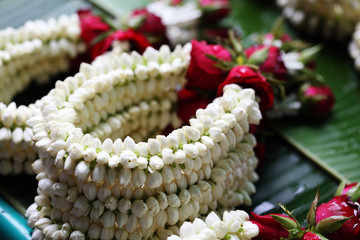 the garland have jasmine and rose at street market, thailand