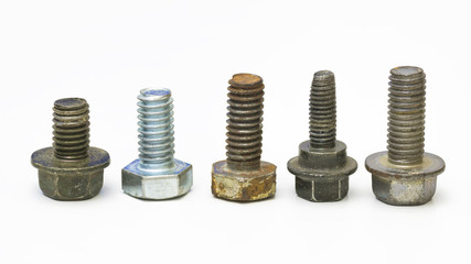Rusty bolts isolated on white background.