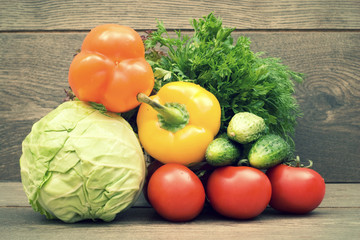 vegetables on wooden background