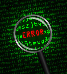 "ERROR" revealed in computer code through a magnifying glass