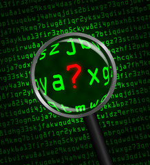Question Mark revealed in computer code through a magnifying gla