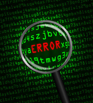 "ERROR" revealed in computer code through a magnifying glass