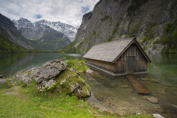 Fototapeta na wymiar Wooden fisher hut in Alps