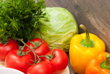 vegetables on a wooden background