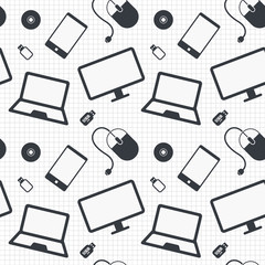 Devices seamless pattern. Notebook, smartphone.