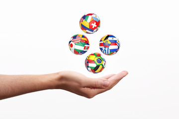 3D football soccer ball with nations teams flags