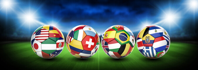 3D football soccer ball with nations teams flags