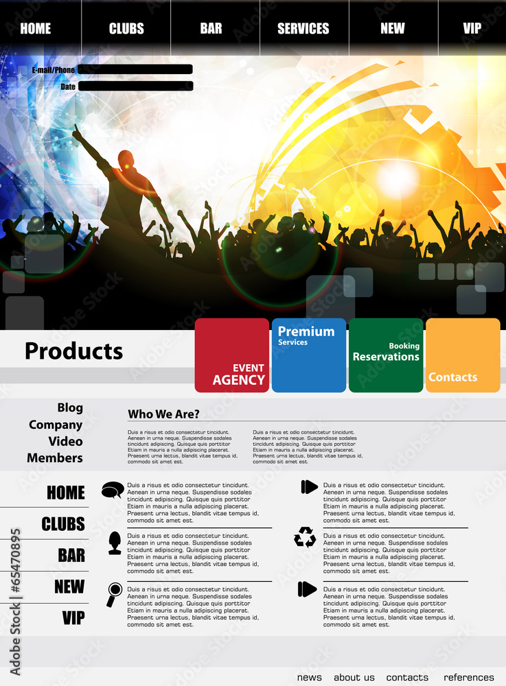 Canvas Prints websiet with big music event banner. vector