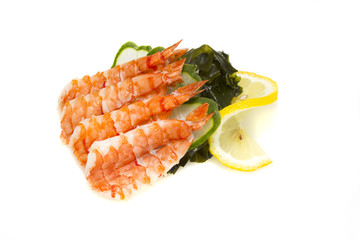 Shrimp sushi sashimi isolated on white background. Macro