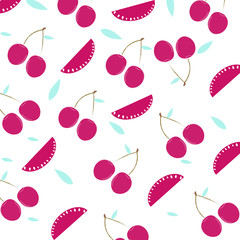 Seamless cherry with watermelon pattern vector