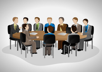 Business People Having Meeting - Isolated On Gray Background