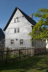 Slate wall at half-timbered house