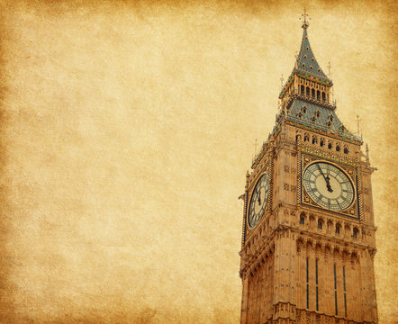 Big Ben - Upper portion of the tower, London, UK.