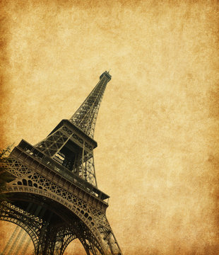 Eiffel Tower, Paris, France.  Added  paper texture.