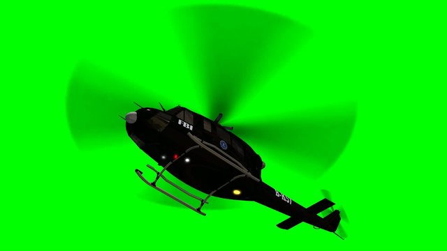 FBI Helicopter Bell UH in flight - close up - green screen