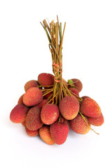 Lychee. bunch of fresh lychees isolated on white background