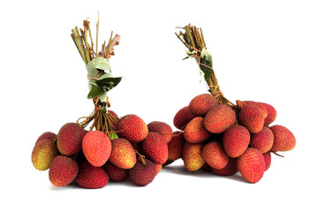 two bunch of fresh lychees isolated on white background