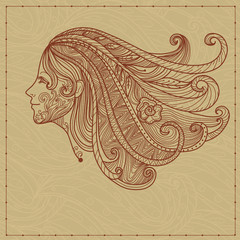 Profile of a woman. Freehand drawing