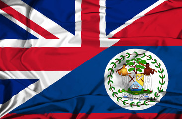 Waving flag of Belize and UK