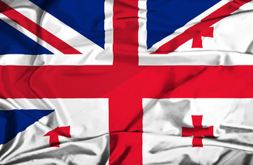 Waving flag of Georgia and UK