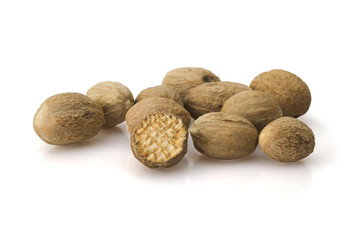 Nutmeg on a white background