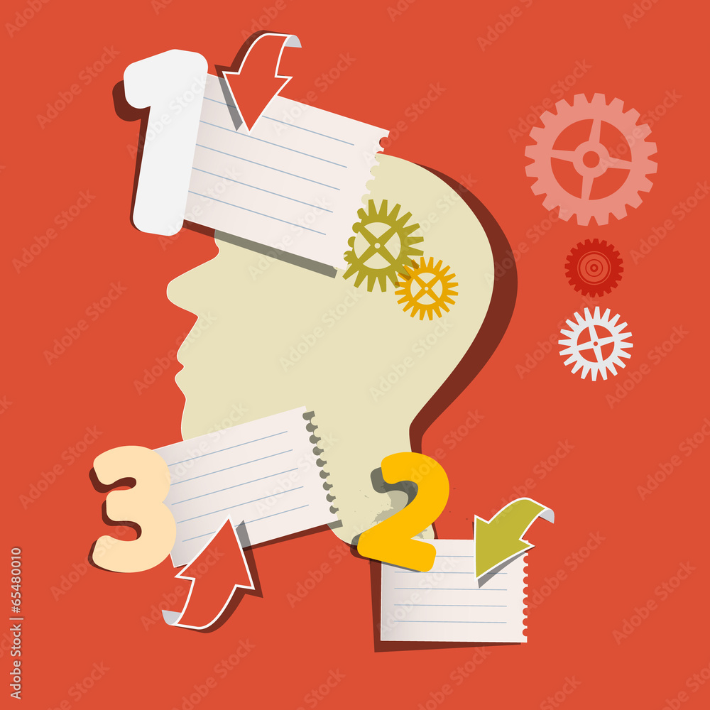 Poster retro paper red retro infographic layout with head and cogs