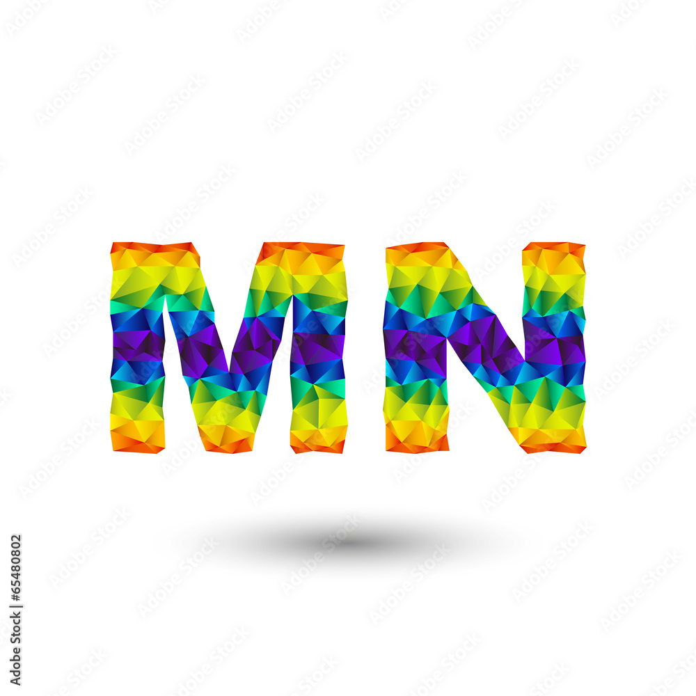 Fototapete rainbow vector alphabet font in triangular design - em, en