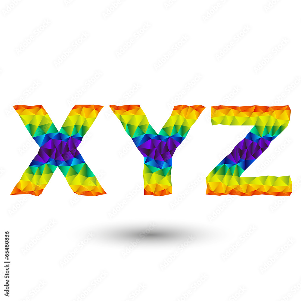 Fototapete rainbow vector alphabet font in triangular design - ex, wy, zed