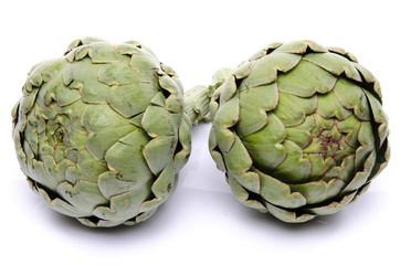 Obraz premium Two beautiful fresh artichokes