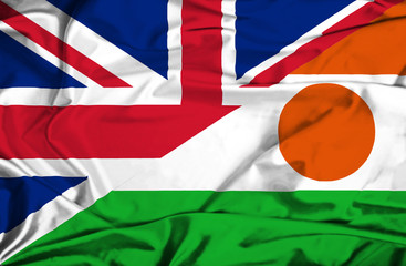 Waving flag of Niger and UK